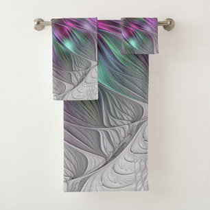 Colorful Flower Power Abstract Modern Fractal Art Bath Towel Set