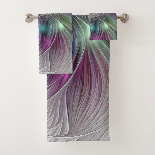 Colorful Flower Power Abstract Modern Fractal Art Bath Towel Set