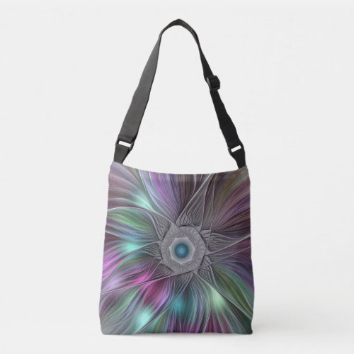 Colorful Flower Power Abstract Modern Fractal Art Crossbody Bag