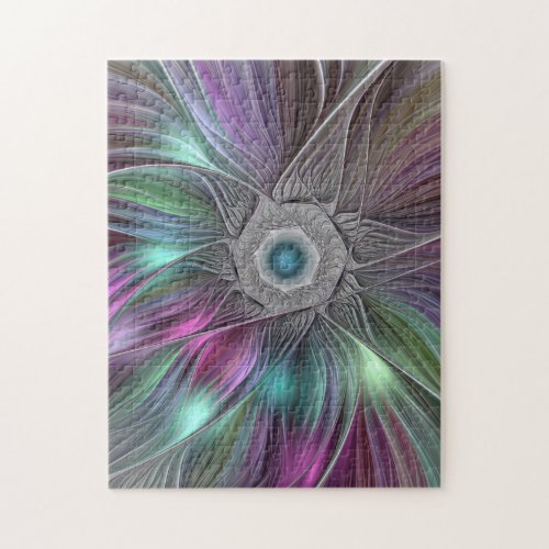 Colorful Flower Power Abstract Modern Fractal Art Jigsaw Puzzle