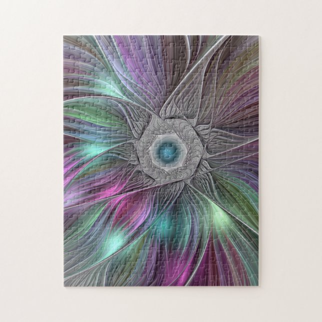 Colorful Flower Power Abstract Modern Fractal Art Jigsaw Puzzle (Vertical)