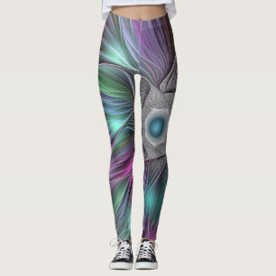 Colorful Flower Power Abstract Modern Fractal Art Leggings