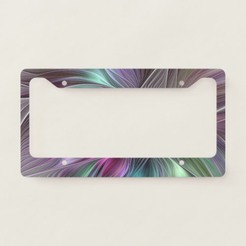 Colorful Flower Power Abstract Modern Fractal Art License Plate Frame