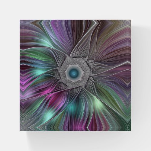 Colorful Flower Power Abstract Modern Fractal Art Paperweight
