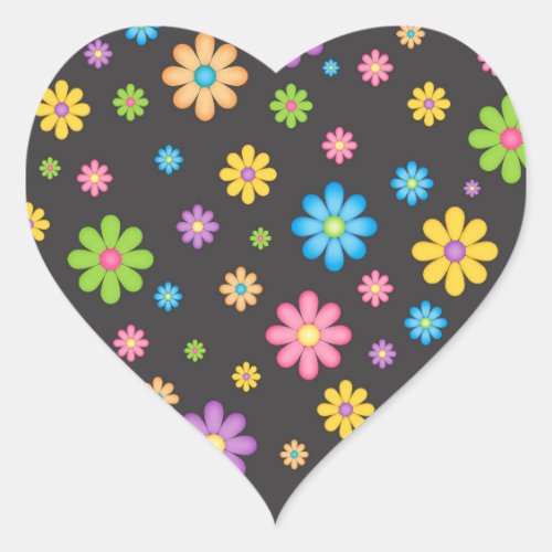 Colorful Flower Power Hippie Heart Sticker
