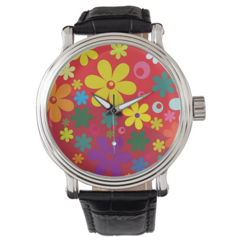 Colorful Flower Power Red Watch