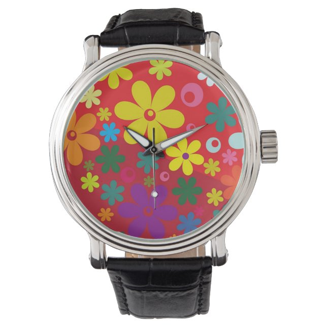 Colorful Flower Power Red Watch (Front)