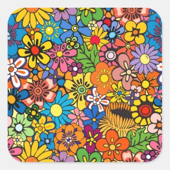 Colorful Flower Power Square Sticker by OutFrontProductions at Zazzle