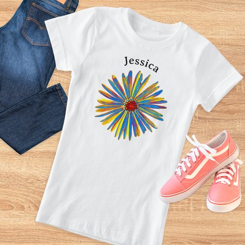 Colorful Flower Pretty Modern Personalized Name T_Shirt