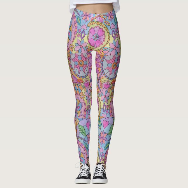 Colorful Flower Print Leggings (Front)