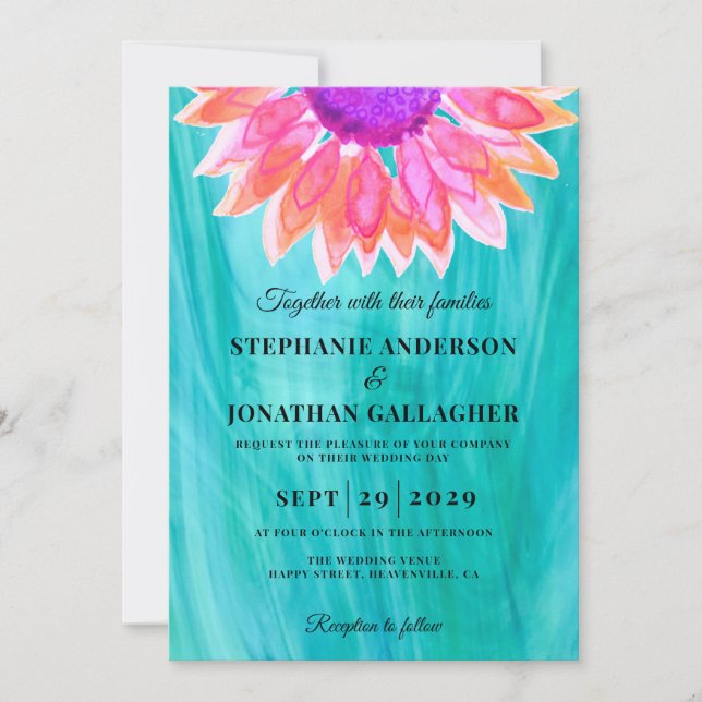 Colorful Flower QR Code Wedding Invitation (Front)