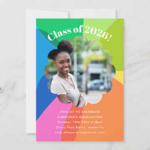 Colorful Flower Rainbow Photo Graduation Party Invitation
