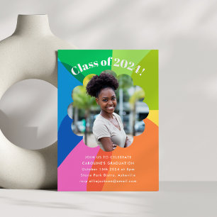 Colorful Flower Rainbow Photo Graduation Party Invitation