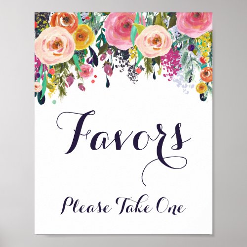 Colorful Flower Shower Favors Please Take One Sign