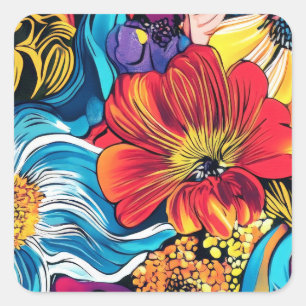 Colorful Flower Square Sticker