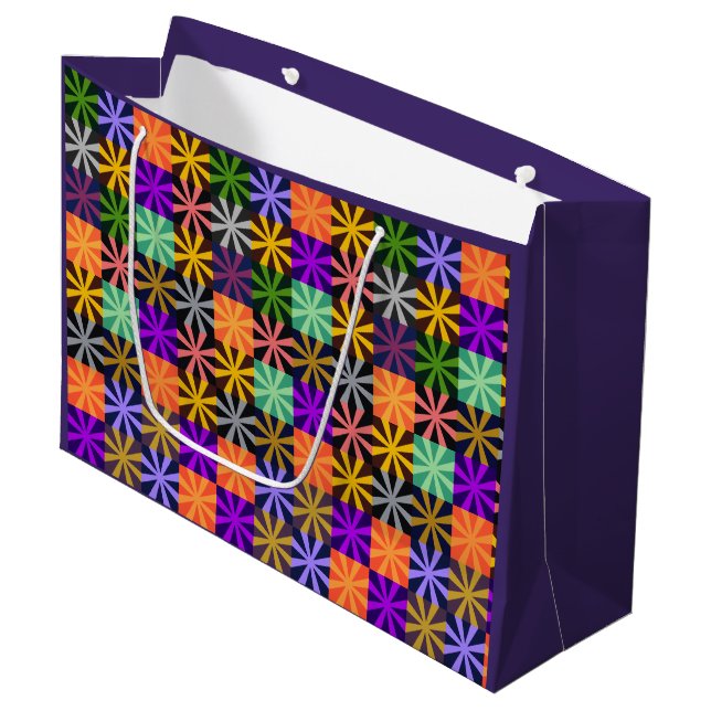 Colorful Flower Star Pattern Large Gift Bag (Front Angled)