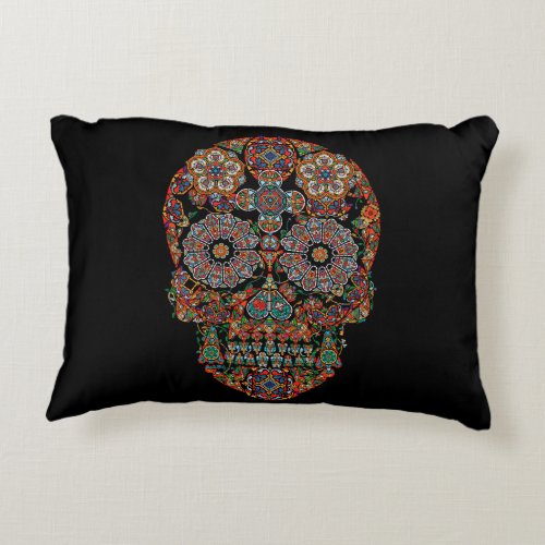 Colorful Flower Sugar Skull Accent Pillow