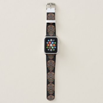 Colorful Flower Sugar Skull Apple Watch Band by ReligiousStore at Zazzle