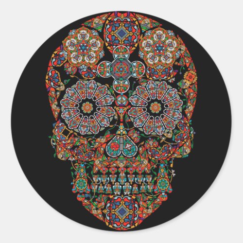 Colorful Flower Sugar Skull Classic Round Sticker