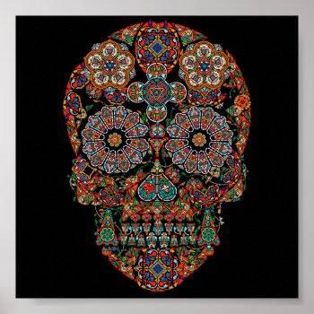 Colorful Flower Sugar Skull Poster by bestgiftideas at Zazzle