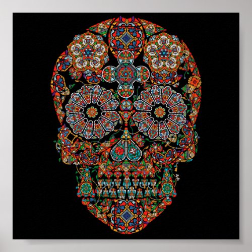 Colorful Flower Sugar Skull Poster