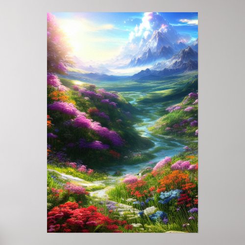 Colorful Flower Valley with Lazy Stream Poster