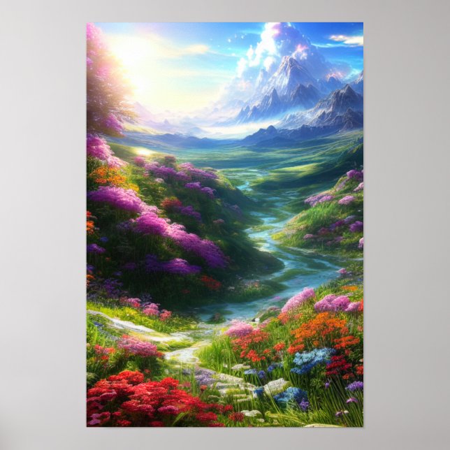 Colorful Flower Valley with Lazy Stream Poster (Front)