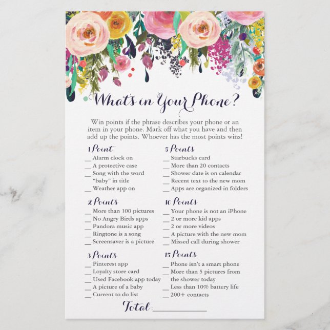 Colorful Flower What's in Your Phone Game, Floral (Front)