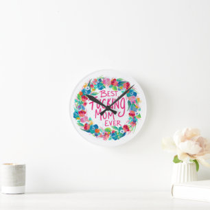 Colorful Flower Wreath Best F*cking Mom Ever Round Clock