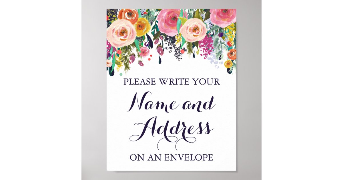 Colorful Flower Write Your Name Address Envelope Poster Zazzle