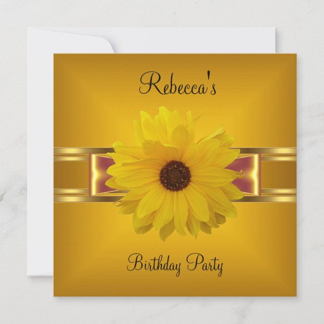 Colorful Flower Yellow Gold Bow Invitation (Front)