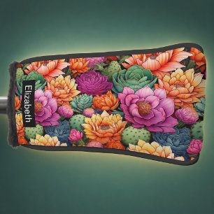 Colorful Flowering Cactus Personalized Golf Head Cover