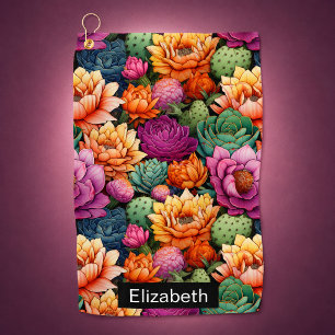 Colorful Flowering Cactus Personalized Golf Towel