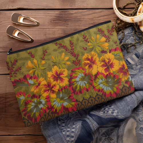 Colorful Flowering Nasturtiums Berries And Twigs Accessory Pouch