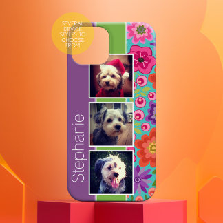 Colorful Flowers 3 Photo Collage Personalized iPhone 15 Plus Case