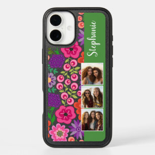 Colorful Flowers 3 Photo Collage Script Name iPhone 16 Plus Case