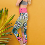 Colorful Flowers and Bees Steampunk Artistic Cute Capri Leggings<br><div class="desc">This fun design features whimsical daisies and steampunk bees on a colorful background of greens and pinks from my original mixed media and collage art.</div>