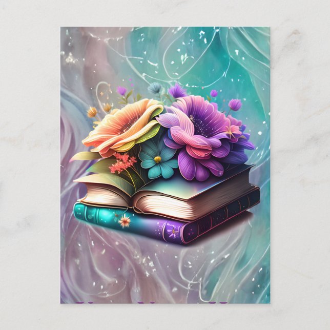 Colorful Flowers and Books Postcard (Front)