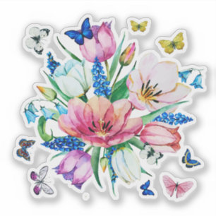 Colorful flowers and butterflies arrangement sticker