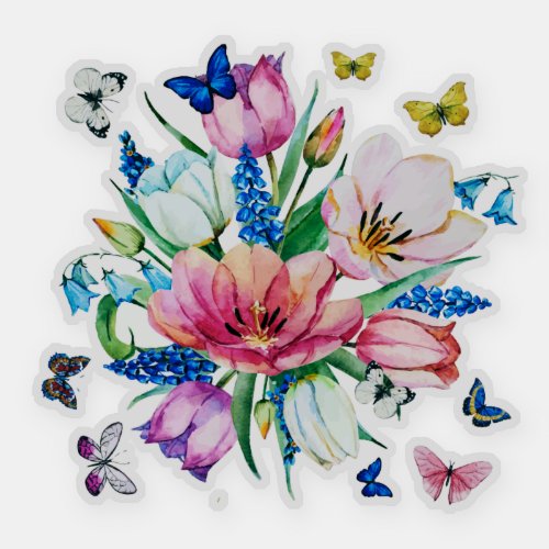 Colorful flowers and butterflies arrangement sticker