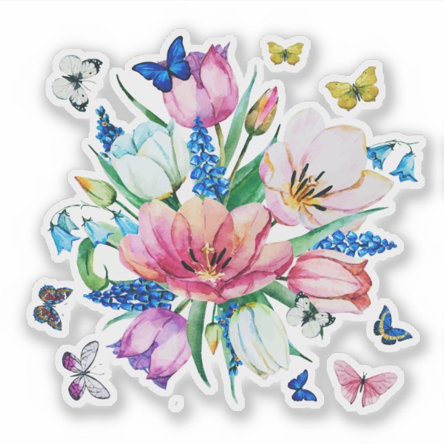 Colorful flowers and butterflies arrangement sticker (Front)