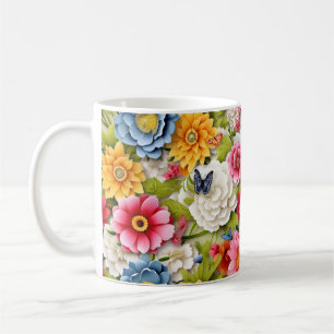Colorful Flowers and Butterflies Coffee Mug