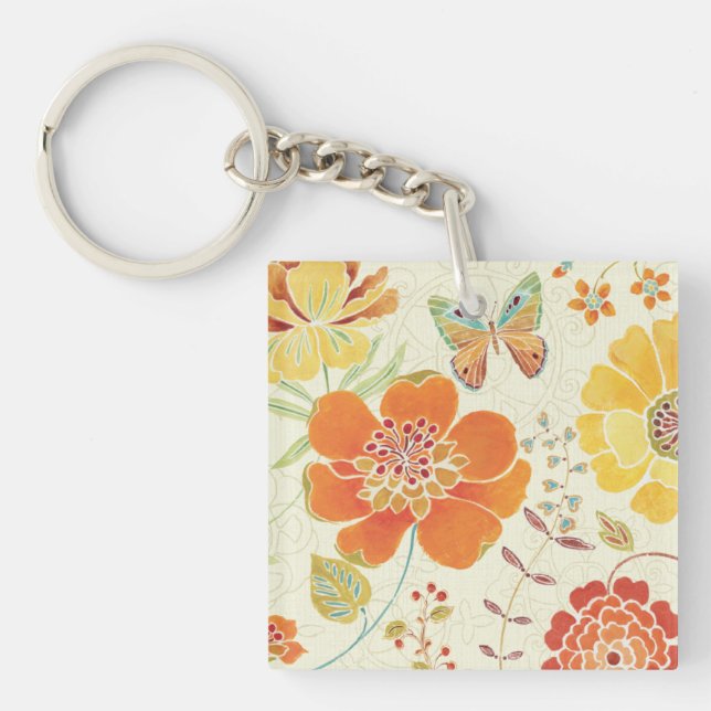 Colorful Flowers and Butterflies Keychain (Front)