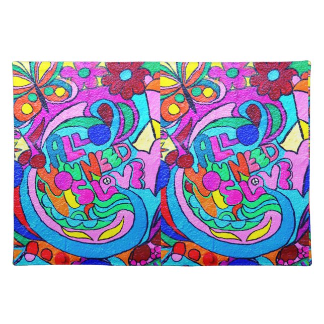 colorful flowers and butterflies love placemat (Front)