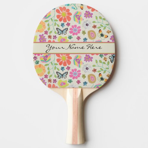 Colorful Flowers and Butterflies Ping Pong Paddle