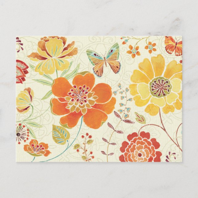 Colorful Flowers and Butterflies Postcard (Front)