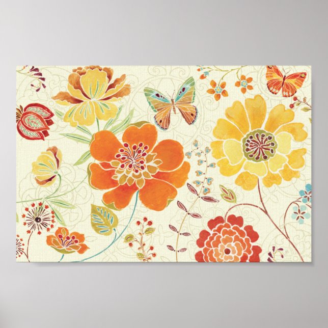 Colorful Flowers and Butterflies Poster (Front)