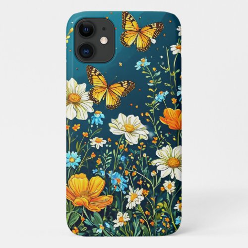 Colorful Flowers and Butterflies Spring Floral  iPhone 11 Case