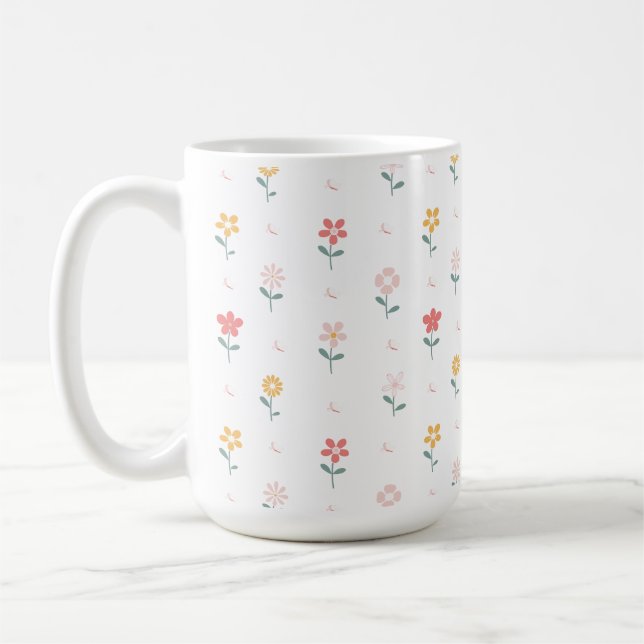 Colorful Flowers and Butterfly Pattern Coffee Mug (Left)