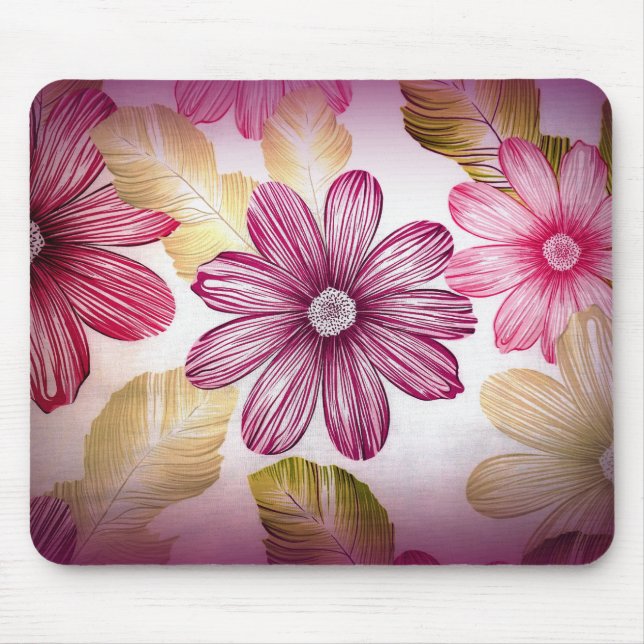 Colorful Flowers And Leafs Mouse Pad (Front)